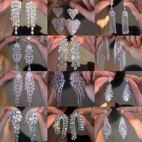 Elegantes Pendientes Colgantes De Lujo Aleación Brillante Con Poste Plata Ley 925 Para Mujer Joyería Moda Irregular