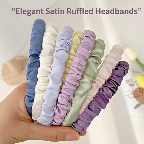 Ruched Satin Headband Pleated Hair Band Korean Style Solid Color Soft Hair Accessories For Women Face Washing Daily Wear