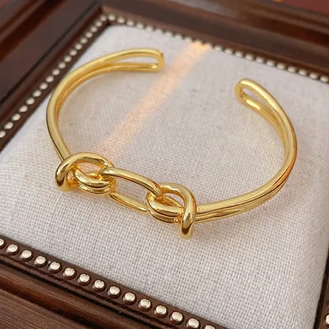 Ovalen Knoop Open Manchet Armband Verguld Koper Minimalistische Sieraden Voor Dames