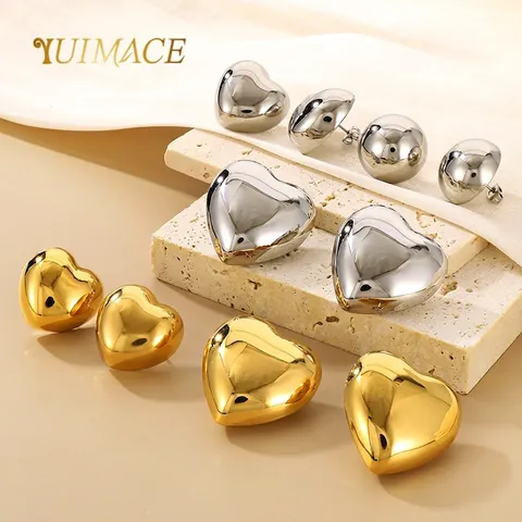 Chunky Hart En Bal Oorknopjes Roestvrij Staal Hoogglans Minimalistische Metalen Sieraden Voor Dames