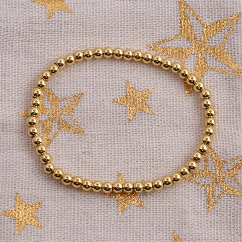 Minimalist Round Bead Elastic Bracelet Real Gold Plated Copper Geometric Polished Trendy Jewelry For Women