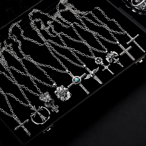 Collana Con Ciondolo A Croce Teschio Gotico Vintage Lega Punk Hip Hop Grunge Rock Gioielli Donne Uomini