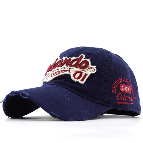 Vintage Distressed Baseball Cap Cotton Canvas Embroidered Orlando Original Sunshade Peaked Hat For Men Women