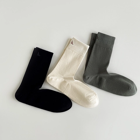 Calze Crew Da Uomo Cotone Pettinato Tinta Unita Traspiranti Assorbenti Sudore Business Casual Tubo Medio Ricamo Semplice