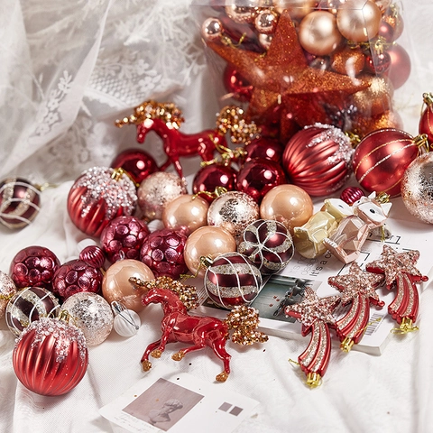 Ornamenti Per Albero Di Natale Decorazioni Sospese PVC Plastica Glitter Lusso Rosso Oro Forme Assortite Decorazioni Festive