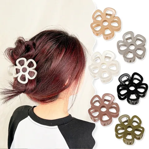 Flower Hair Claw Clips Plastic Hollow Five Petal Floral Hairpins Elegant Korean Style Non Slip Hair Grabs For Women
