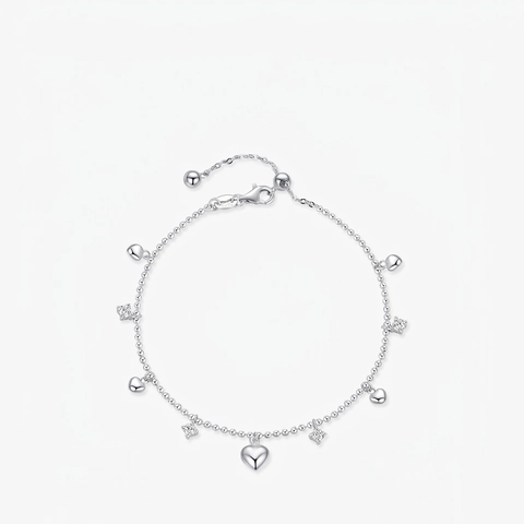 925 Sterling Silber Herz Anhänger Armband Mit Zirkonia Minimalistisches Rundperlenkette Verstellbarer Schmuck Für Damen
