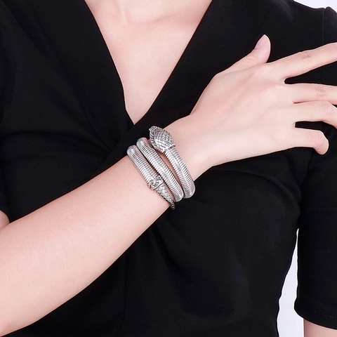 Pulsera De Envoltura De Serpiente De Acero Inoxidable Vintage Para Hombres Y Mujeres Gótico Punk Espiral Cobra Ajustable