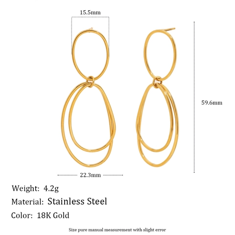 Orecchini A Cerchio Ovali Doppi Intrecciati In Acciaio Inossidabile Placcato Oro 18K Gioielli Di Moda Geometrici Minimalisti Da Donna