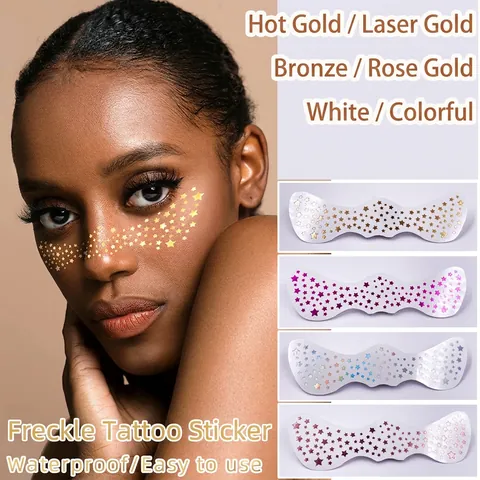 Metallic Freckle Tattoo Stickers Waterproof Gold Stamping Star Heart Patterns Face Nose Makeup For Party Nightclub Novelty Body Art