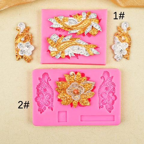 Silicone Lace Flower Leaf Cake Mold Fondant Chocolate Border Decoration Paisley Floral European Style DIY Baking Tool