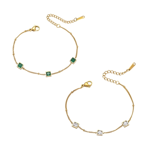 Bracciale In Acciaio Inossidabile Con Zirconi Quadrati Geometrici Placcato Oro Gioielli In Pietre Preziose Minimaliste Catena Regolabile