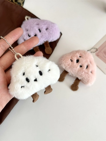 Portachiavi In Peluche A Nuvola Fungo Carino Ciondolo Borsa Kawaii Accessorio Ricamato Cartone Animato Con Catenina A Sfere Metallica