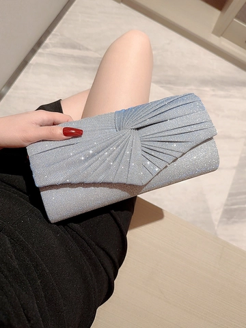 Bolso De Noche Clutch Para Mujer Brillo Plisado Boda Fiesta Bolso De Mano Con Cadena Desmontable Metálico Brillante