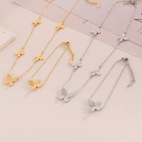 Collar Y Pulsera De Mariposa De Acero Inoxidable Con Diamantes De Imitación Moda Minimalista Para Mujeres Regalo De Joyería Elegante