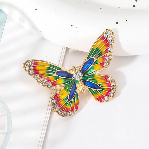 Spilla Farfalla Colorata Vintage Lega Smalto Strass Pin Insetto Per Donna Decorazione Moda