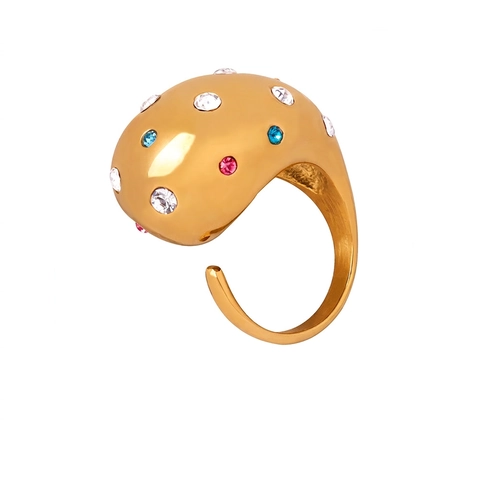 Anello Aperto in Acciaio al Titanio per Donna Regolabile Goccia d'Acqua Strass Colorati Minimalista Lusso Leggero Gioielli