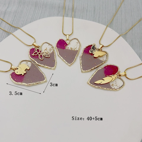 Collana Con Pendente A Cuore Acciaio Inossidabile Catena Serpente Resina Fiore Secco Foglia Oro Gioielli Clavicofla Donna
