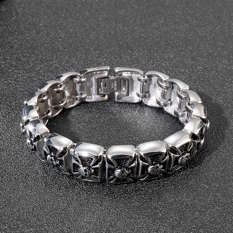 Vintage Men's 316L Stainless Steel Skull Cross Bracelet Heavy Punk Gothic Biker Link Chain Jewelry