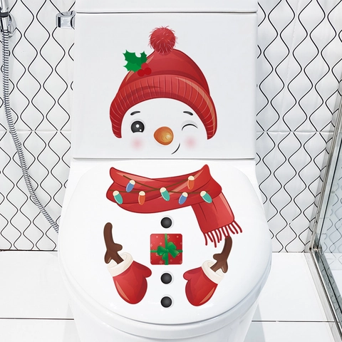 Calcomanías Para Tapa De Inodoro De Muñeco De Nieve De Navidad PVC Impermeable Adhesivos De Decoración De Baño Extraíbles Dibujos Animados Fiesta De Vacaciones De Invierno Ornamento Para El Hogar