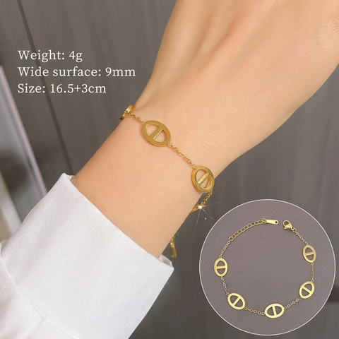Minimalist Pig Nose Anchor Link Bracelet For Women Stainless Steel Gold Plated Adjustable Vintage Jewelry Gift