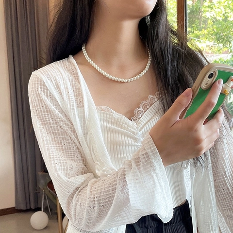 Collana Di Künstliche Perle Tonde Bianche Elegante Per Donna Catena Clavicola In Acciaio Inossidabile Gioielli