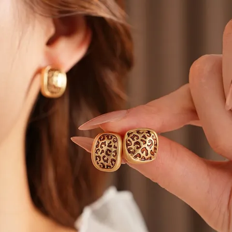 Boucles D'Oreilles Géométriques Léopard Vintage Style Maillard Cuivre Avec Tige En Argent Bijoux Mode Pour Femmes
