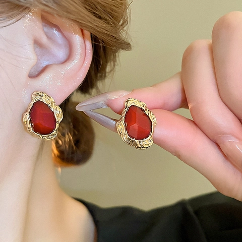 Teardrop Earrings With Resin And Alloy For Women Vintage French Style With 925 Sterling Silver Earring Post