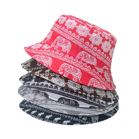 Elephant Print Bucket Hat Ethnic Bohemian Retro Sunshade Polyester Sun Hat For Men Women Outdoor Travel