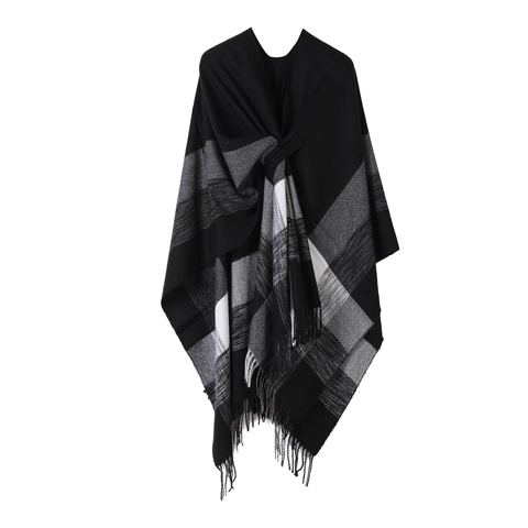 Kunstkasjmier Kwastje Cape Sjaal Dames Winter Warm Ruitjes Franjes Wikkel Open Voorkant Poncho Mode Bovenkleding
