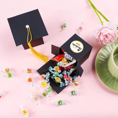 Caja de Caramelos con Forma de Sombrero de Graduación Caja de Regalo de Papel con Borla para Fiesta de Graduación Caja de Embalaje