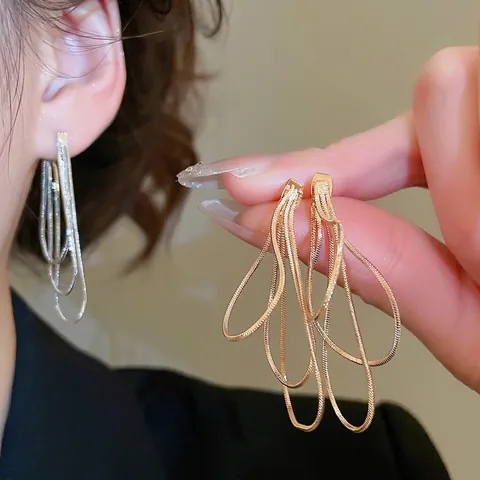 Vintage Multi Layer Snake Chain Tassel Dangle Earrings Copper Jewelry With Silver Earring Post For Women Elegant Style