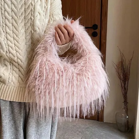 Kunstpelz Umhängetasche Große Kapazität Plüsch Schultertasche Mit Kette Winter Mode Weich Für Damen