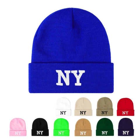 Knitted Beanie Hat Warm Acrylic Winter Cold Cap With Letter Embroidery Cuffed Streetwear Unisex