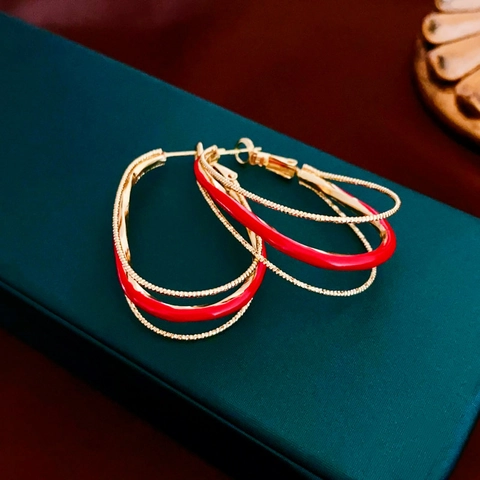 Orecchini A Lobo Geometrici Ovali Multistrato Vintage Rame Smalto Con Perno In Argento Elegante Stile Francese Donna