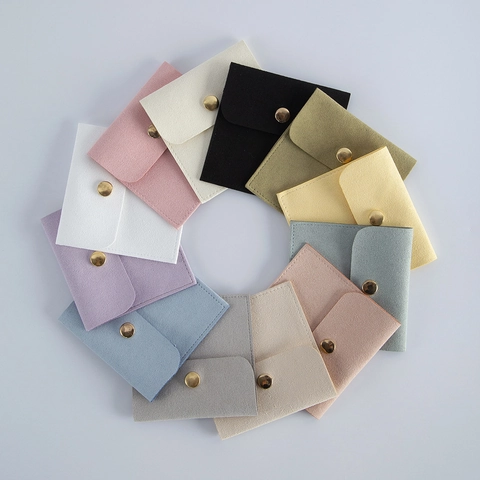 Quadratische Schmuckbeutel Mit Druckknopf Mini Mikrofaser Samtbeutel Klappdeckel Staubdichter Schmuck-Organizer Für Ring Halskette Ohrringe Verpackung