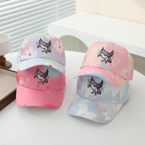 Kinder Honkbalpet Polyester Eenhoorn Borduurwerk Gradiënt Tie Dye Cartoon Zonbescherming Meisjes Outdoor Pet