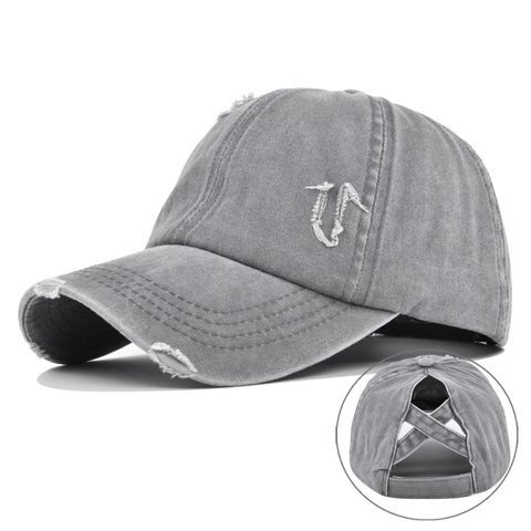 Cappello Da Baseball In Cotone Lavato Effetto Consumato Donna Coda Di Cavallo Alta Regolabile Visiera Solare
