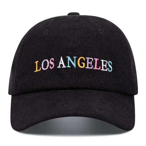 Casquette De Baseball En Velours Côtelé Broderie Los Angeles Colorée Visière Courbée Réglable Protection Solaire