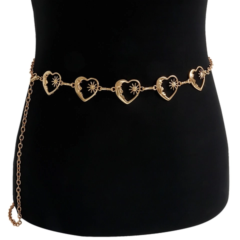 Cintura a Catena in Metallo a Cuore Vintage Per Donna Sole Luna Viso Vuoto Regolabile Gioielli per il Corpo Accessori
