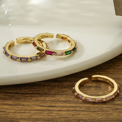 Minimalistischer Zirkon Verstellbarer Offener Ring Kupfer Vergoldet Eleganter Geometrischer Schmuck Für Damen