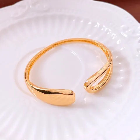 Minimalist Copper Cuff Bracelet 18K Gold Plated Open Bangle Geometric Water Drop High Polish Jewelry For Women Men