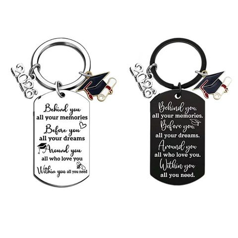 Stainless Steel Graduation Keychain Class Of 2025 2026 Inspirational Quote Military Tag Key Ring For Graduates Backpack Pendant