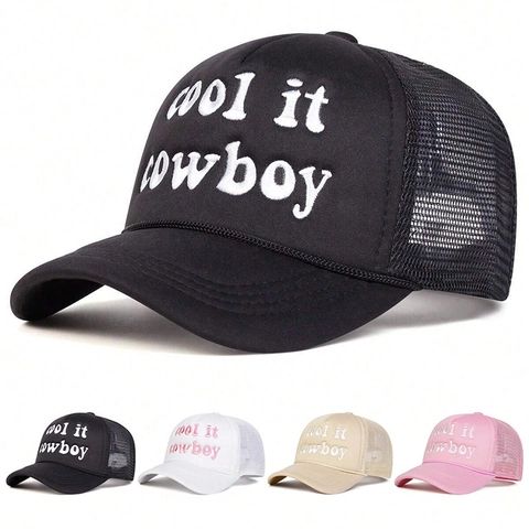 Cool It Cowboy Embroidery Trucker Hat Mesh Breathable Adjustable Sun Protection Vintage Baseball Cap For Women Men