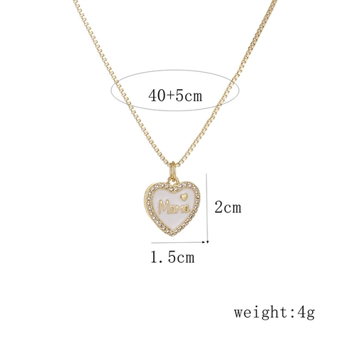 Mama Herz Anhänger Halskette Gold Plattiert Kupfer Weiß Emaille Zirkon Muttertagsgeschenk Für Frauen