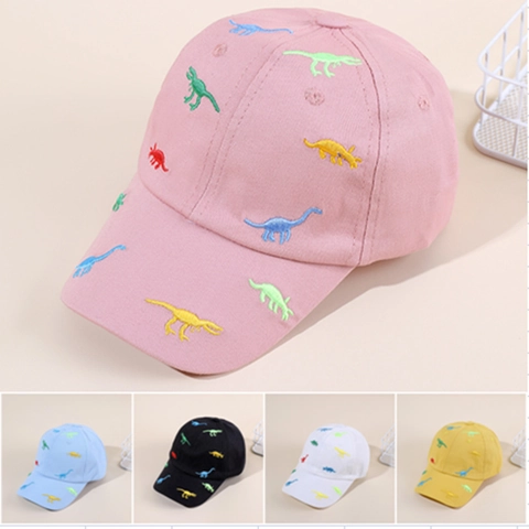 Kids Cotton Baseball Cap Colorful Dinosaur Embroidery Sun Protection Adjustable Hat For Boys And Girls Casual Style