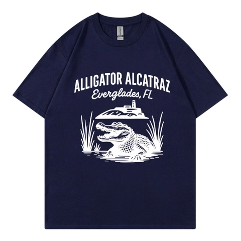 Herren T-Shirt Baumwolle Alligator Alcatraz Print Rundhalsausschnitt Kurzarm Vintage Casual Sommer Top