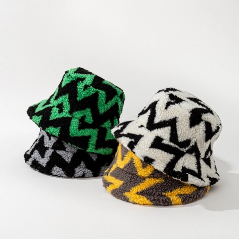 Cappello Alla Pescatora Invernale Caldo Lana Di Agnello Motivo Geometrico Zigzag Pile Ispessito Per Uomo Donna Streetwear