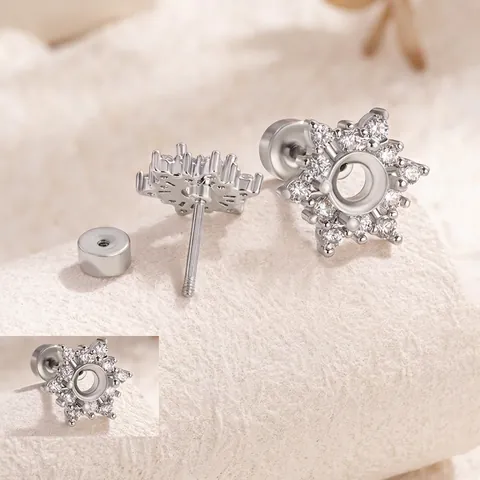Sneeuwvlok Oorbelzetting Roestvrij Staal Zirkoon DIY Sieraden Maken Schroefsluiting Oorknopje