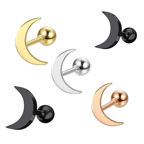 Crescent Moon Stud Earrings Stainless Steel Screw Ball Back Tragus Helix Cartilage Piercing Minimalist Jewelry
